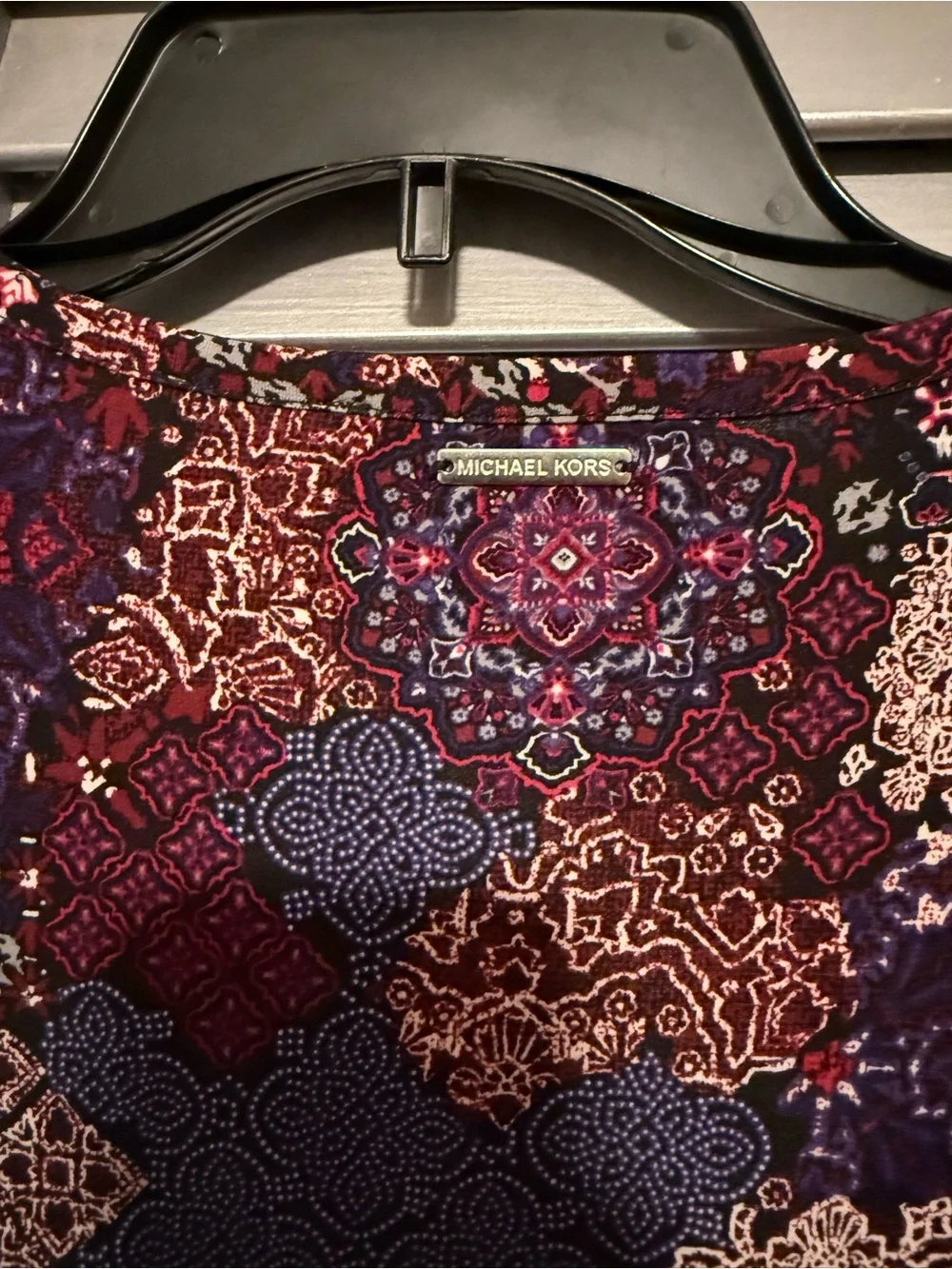 Michael Kors Burgundy and Purple Long-Sleeve Patchwork Dress